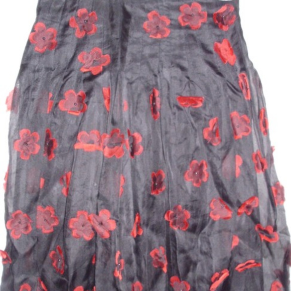 Colvelo Clothing Inc Dresses & Skirts - 3D floral embroidered black silk full skirt midi